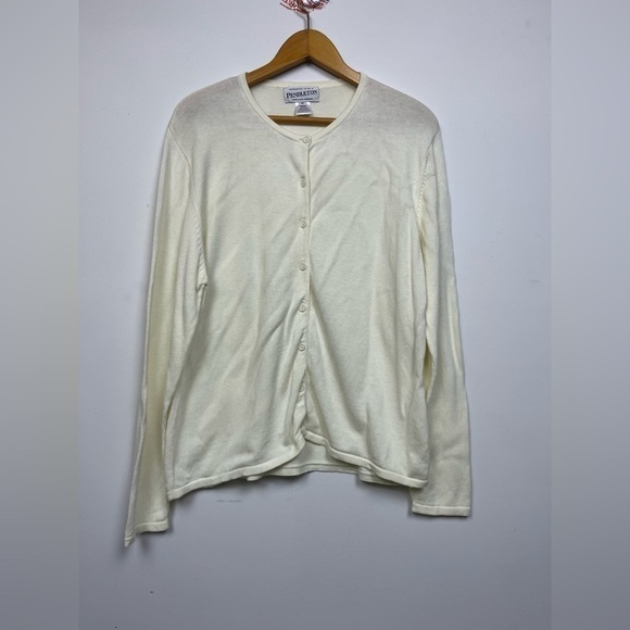 VTG PENDLETON CARDIGAN SWEATER M Women IVORY Neutral Country Club old money - Picture 2 of 5